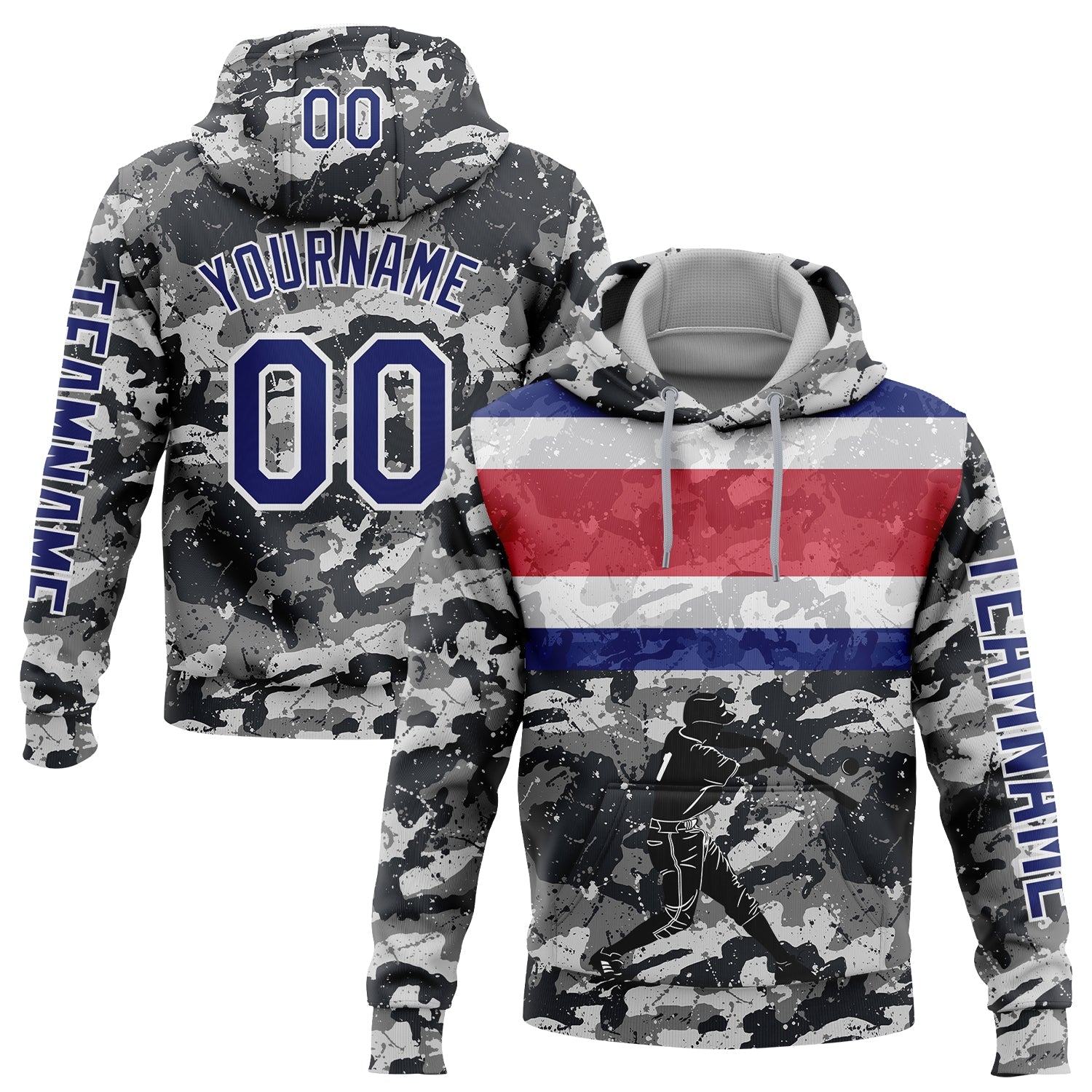 Custom Camo Royal-White 3D Costa Rica Costa Rican Flag Sports Pullover Sweatshirt Salute To Service Hoodie