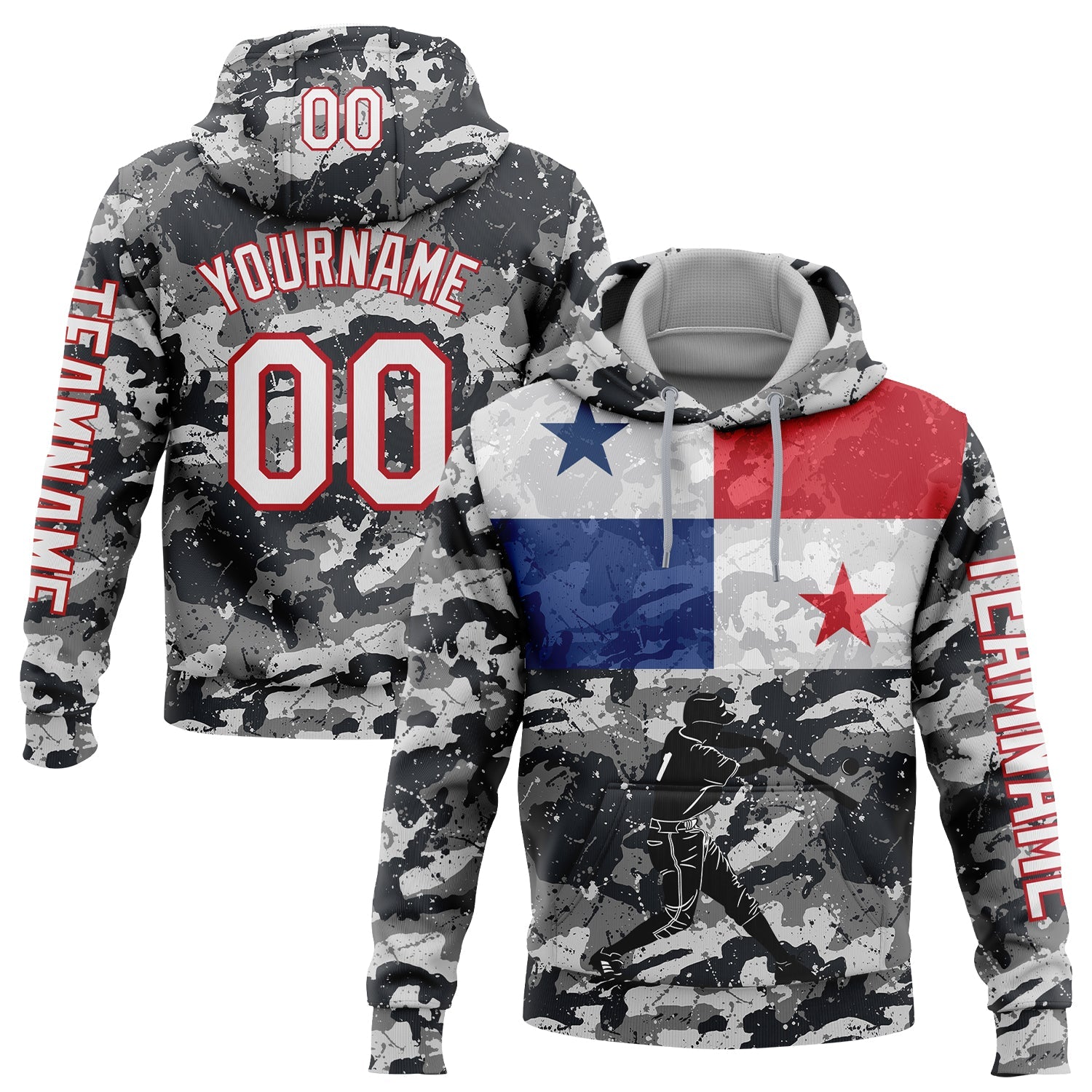 Custom Camo White-Red 3D Panama Panamanian Flag Sports Pullover Sweatshirt Salute To Service Hoodie