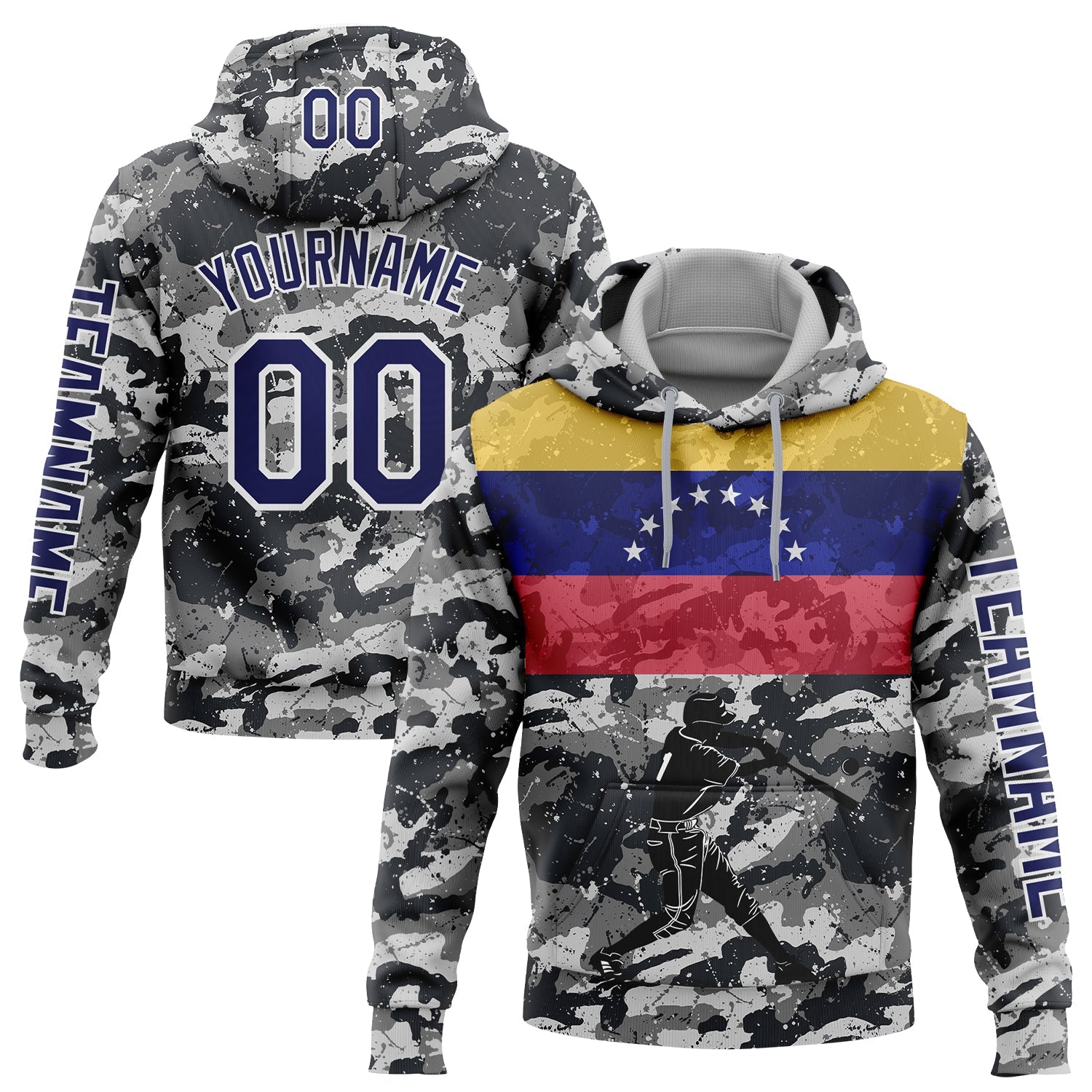 Custom Camo Navy-White 3D Venezuela Venezuelan Flag Sports Pullover Sweatshirt Salute To Service Hoodie