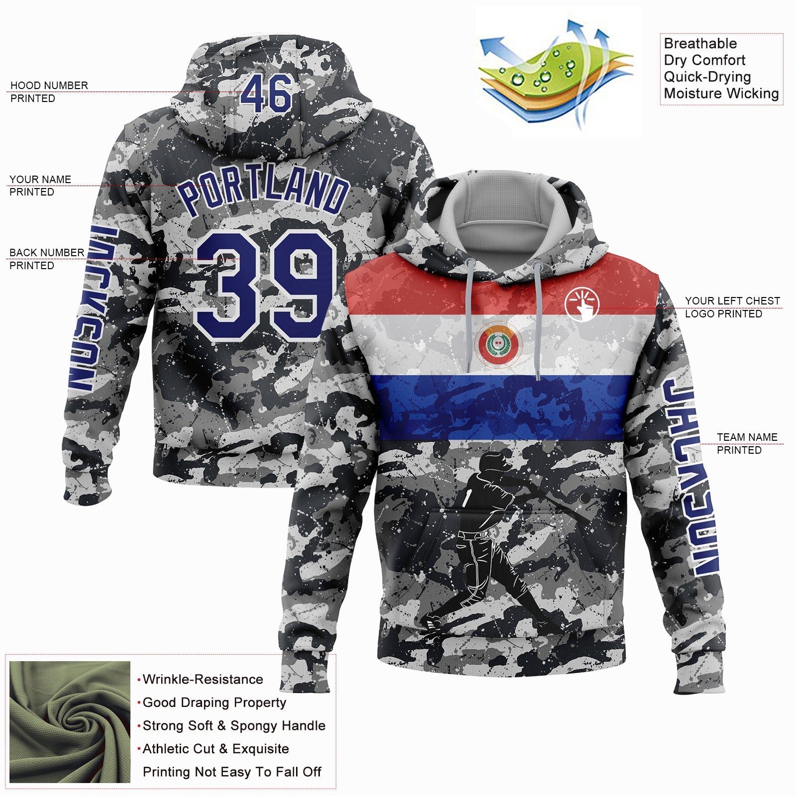 Custom Camo Navy-White 3D Paraguay Paraguayan Flag Sports Pullover Sweatshirt Salute To Service Hoodie
