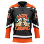 Custom Black Orange-White Funny Christmas 3D Hockey Lace Neck Jersey