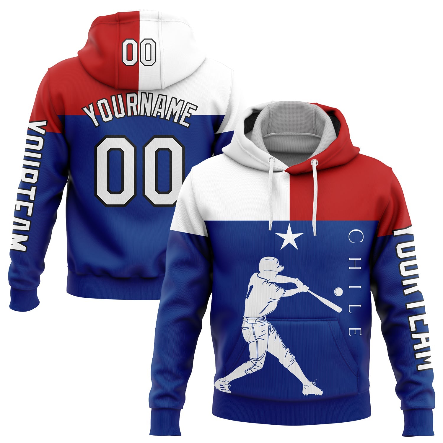Custom Royal Red-Black 3D Chile Chilean Flag Sports Pullover Sweatshirt Hoodie