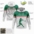 Custom White Kelly Green Red-Black 3D Mexico Mexican Flag Sports Pullover Sweatshirt Hoodie
