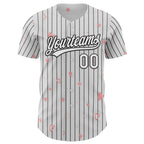Custom White Black Pinstripe Black 3D Love Heart Valentine's Day Authentic Baseball Jersey