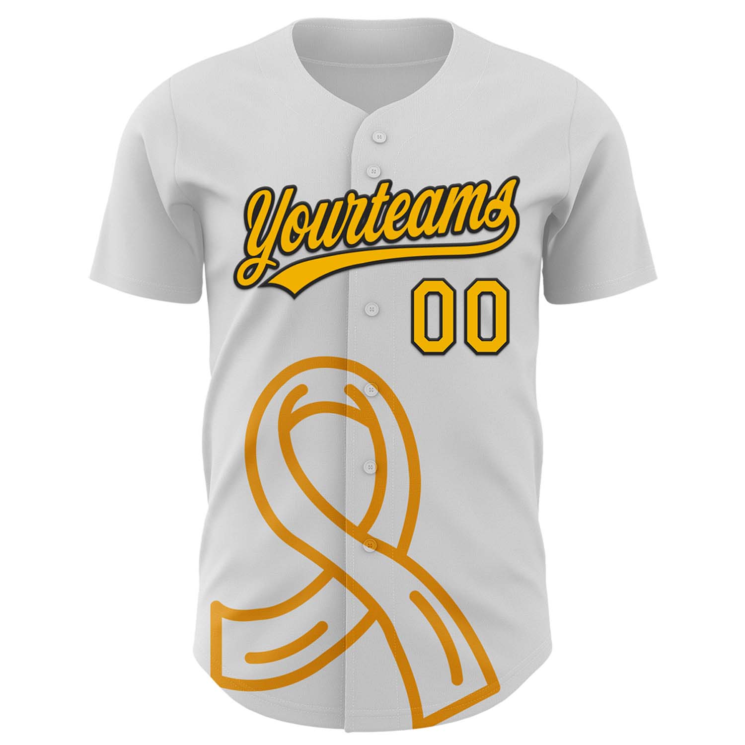Custom White Gold-Black 3D Appendix Cancer Ribbon Authentic Baseball Jersey
