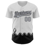 Custom White Gray-Black 3D Brain Cancer Ribbon Authentic Baseball Jersey