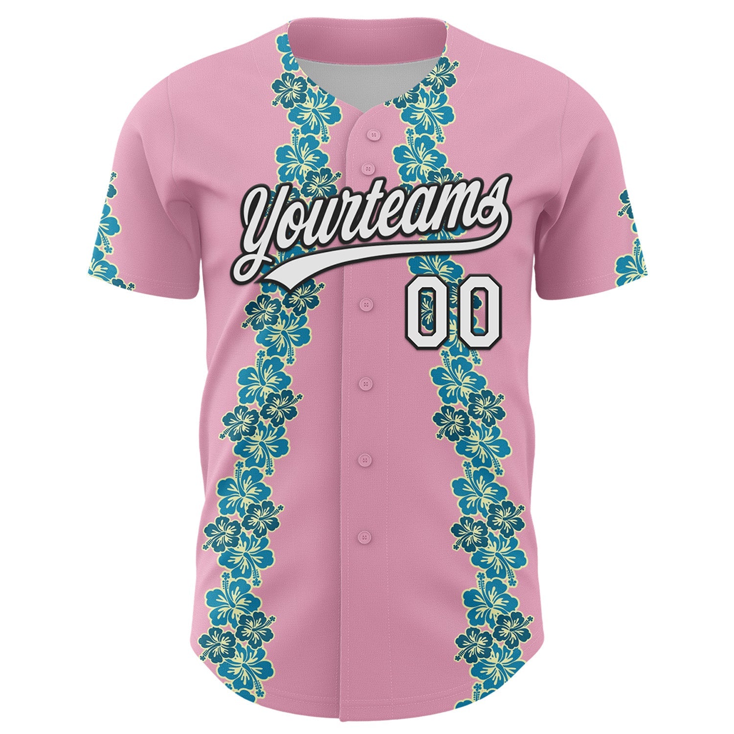 Custom Light Pink White-Black 3D Tropical Hawaii Flower Authentic Baseball Jersey