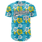 Custom Lakes Blue White-Black 3D Tropical Hawaii Jungle Leaves And Flower Authentic Baseball Jersey