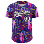 Custom Purple White-Black 3D Tropical Hawaii Plant Authentic Baseball Jersey
