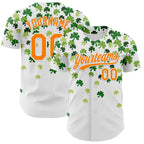 Custom White Bay Orange-Green 3D St. Patrick's Day Shamrock Authentic Baseball Jersey