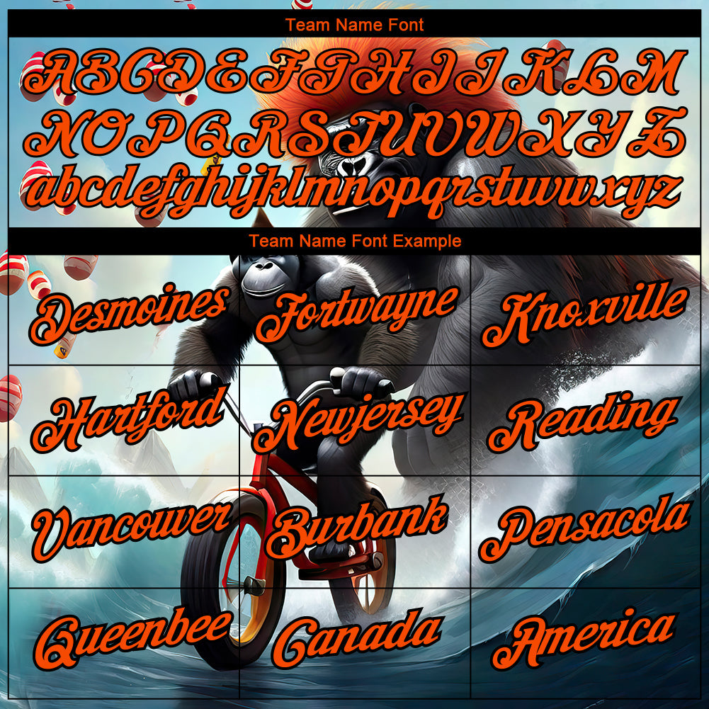 Custom Ice Blue Orange-Black 3D Pattern Design Extreme Sport Cartoon Animal Gorilla Riding Performance T-Shirt