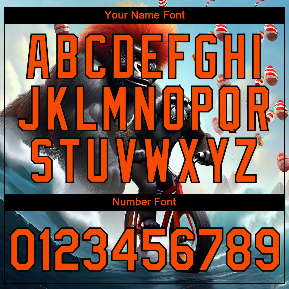 Custom Ice Blue Orange-Black 3D Pattern Design Extreme Sport Cartoon Animal Gorilla Riding Performance T-Shirt