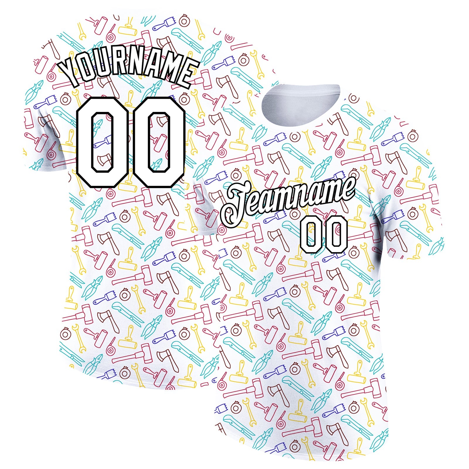 Custom White Black 3D Pattern Design Tool Labor Day Performance T-Shirt