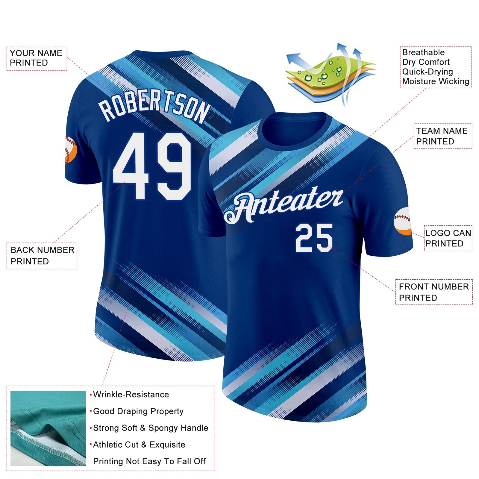 Custom US Navy Blue White-Royal 3D Esports Performance T-Shirt