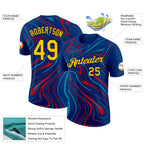 Custom US Navy Blue Yellow Teal Fire Red-Navy 3D Esports Performance T-Shirt