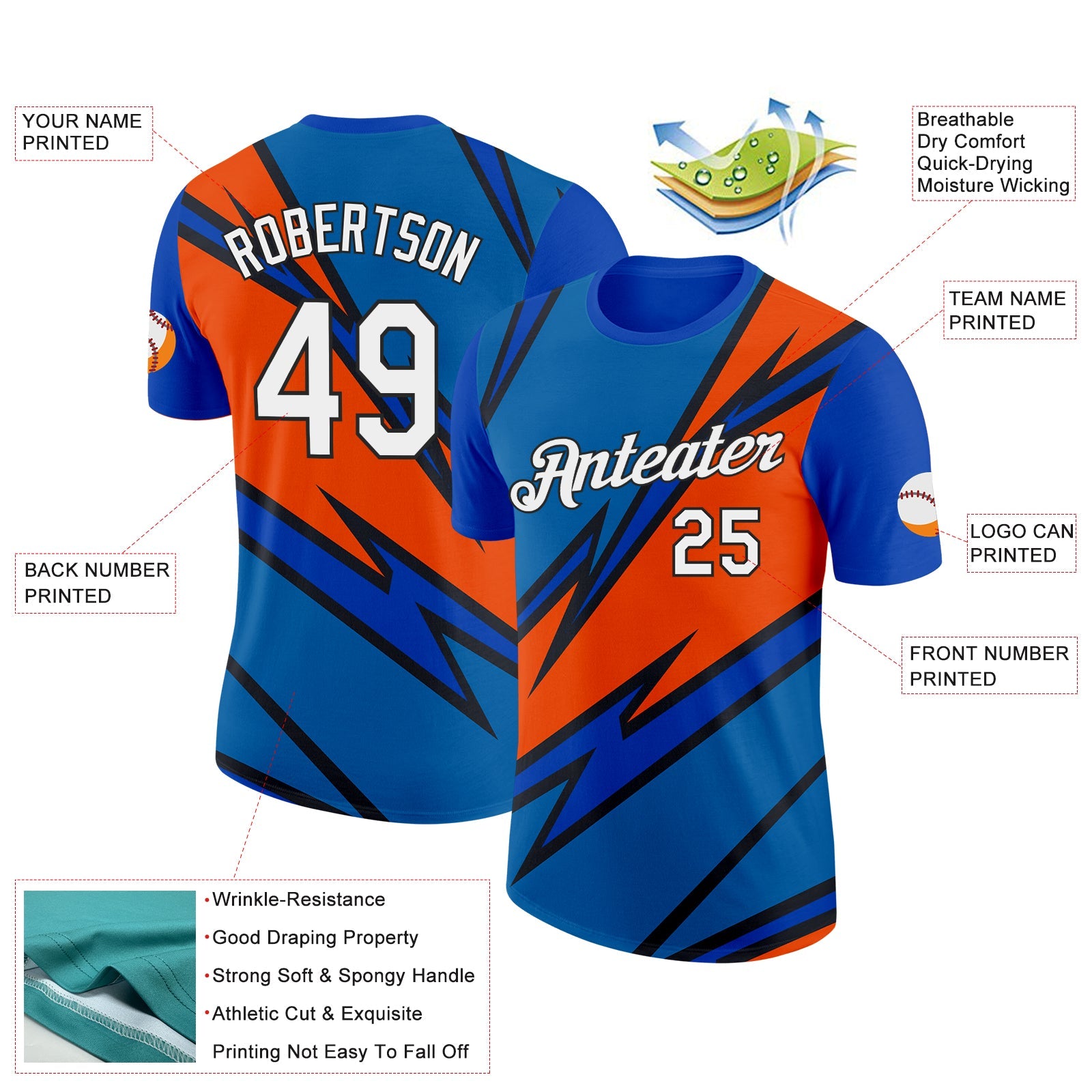 Custom Thunder Blue Orange-Black 3D Esports Performance T-Shirt