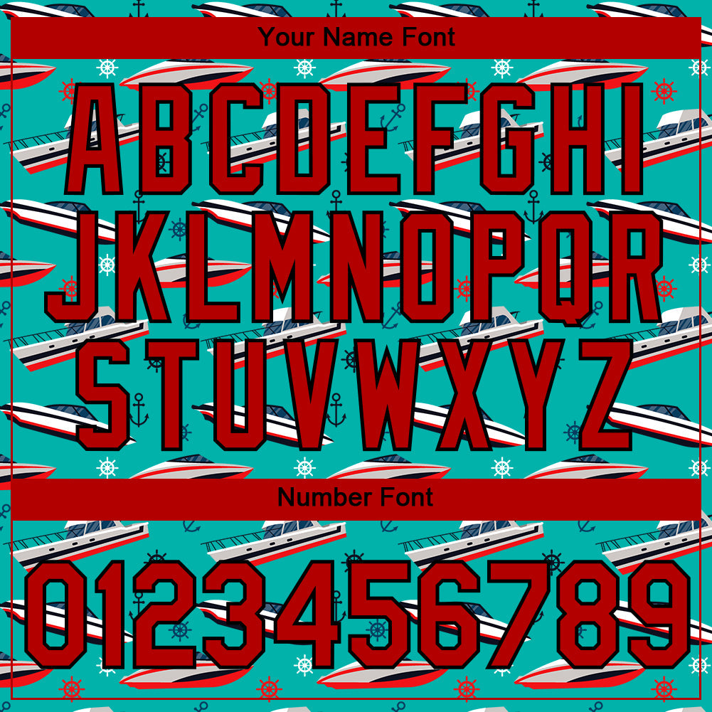 Custom Aqua Red-Black 3D Pattern Design Sailing Cruise Ship Columbus Day Performance T-Shirt