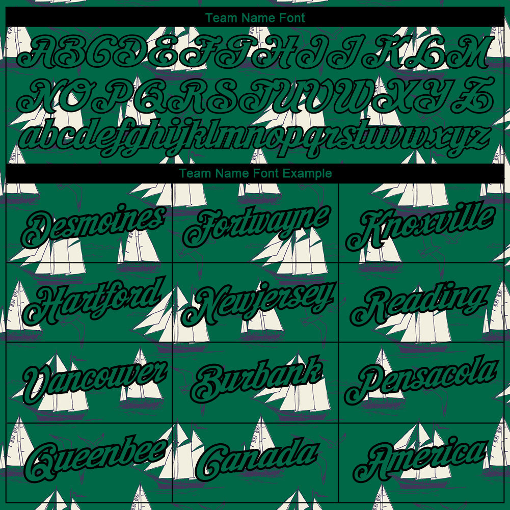 Custom Kelly Green Black 3D Pattern Design Sailing Ship Columbus Day Performance T-Shirt