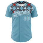 Custom Shadow Blue White 3D Pattern Design Father's Day Mustache Authentic Baseball Jersey