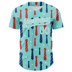 Custom Ice Blue White 3D Pattern Design Father's Day Tie Authentic Baseball Jersey