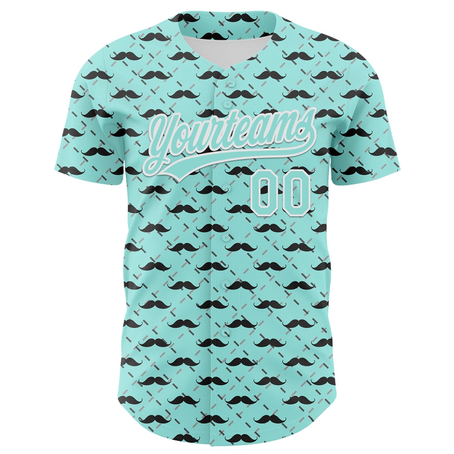 Custom Ice Blue White 3D Pattern Design Father's Day Mustache Authentic Baseball Jersey