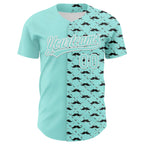 Custom Ice Blue White 3D Pattern Design Father's Day Mustache Authentic Baseball Jersey