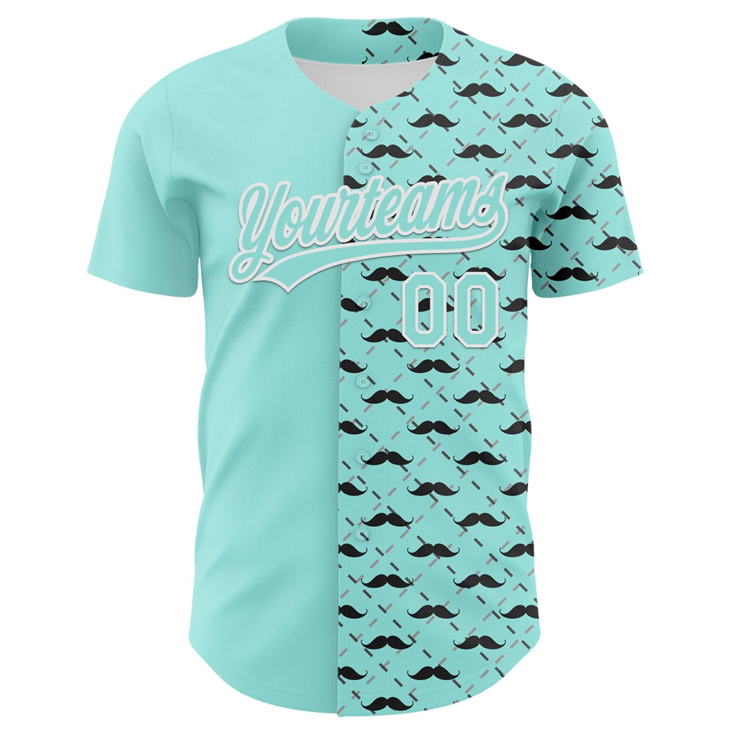 Custom Ice Blue White 3D Pattern Design Father's Day Mustache Authentic Baseball Jersey