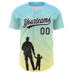 Custom Ice Blue Black-White 3D Pattern Design Father's Day Family Love Authentic Baseball Jersey