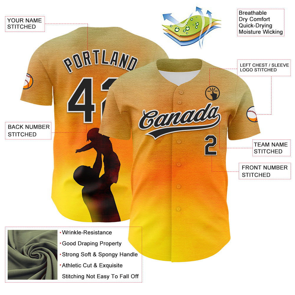 Custom Old Gold Black-White 3D Pattern Design Father's Day Family Love Authentic Baseball Jersey