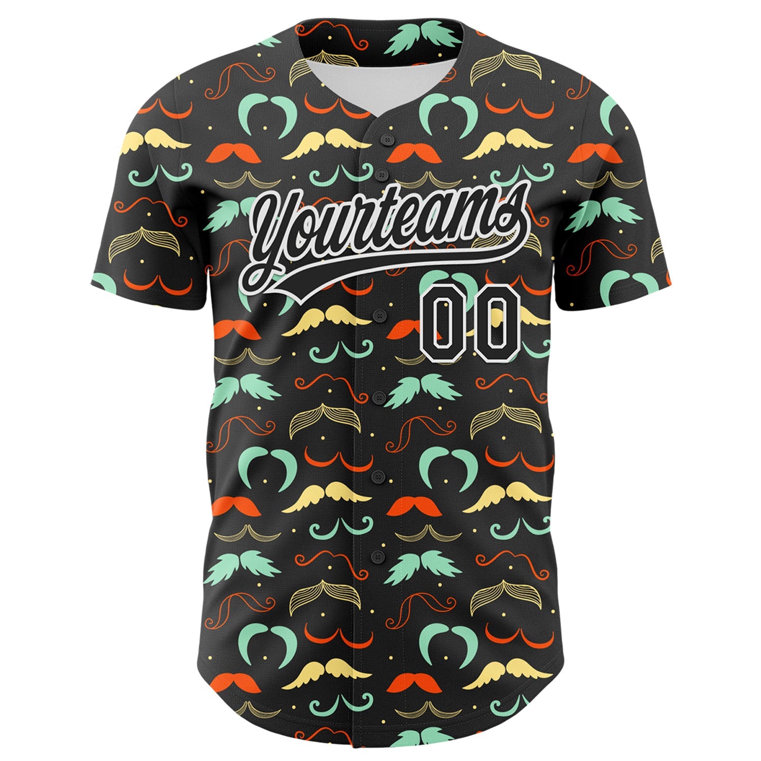 Custom Black White 3D Pattern Design Father's Day Mustache Authentic Baseball Jersey