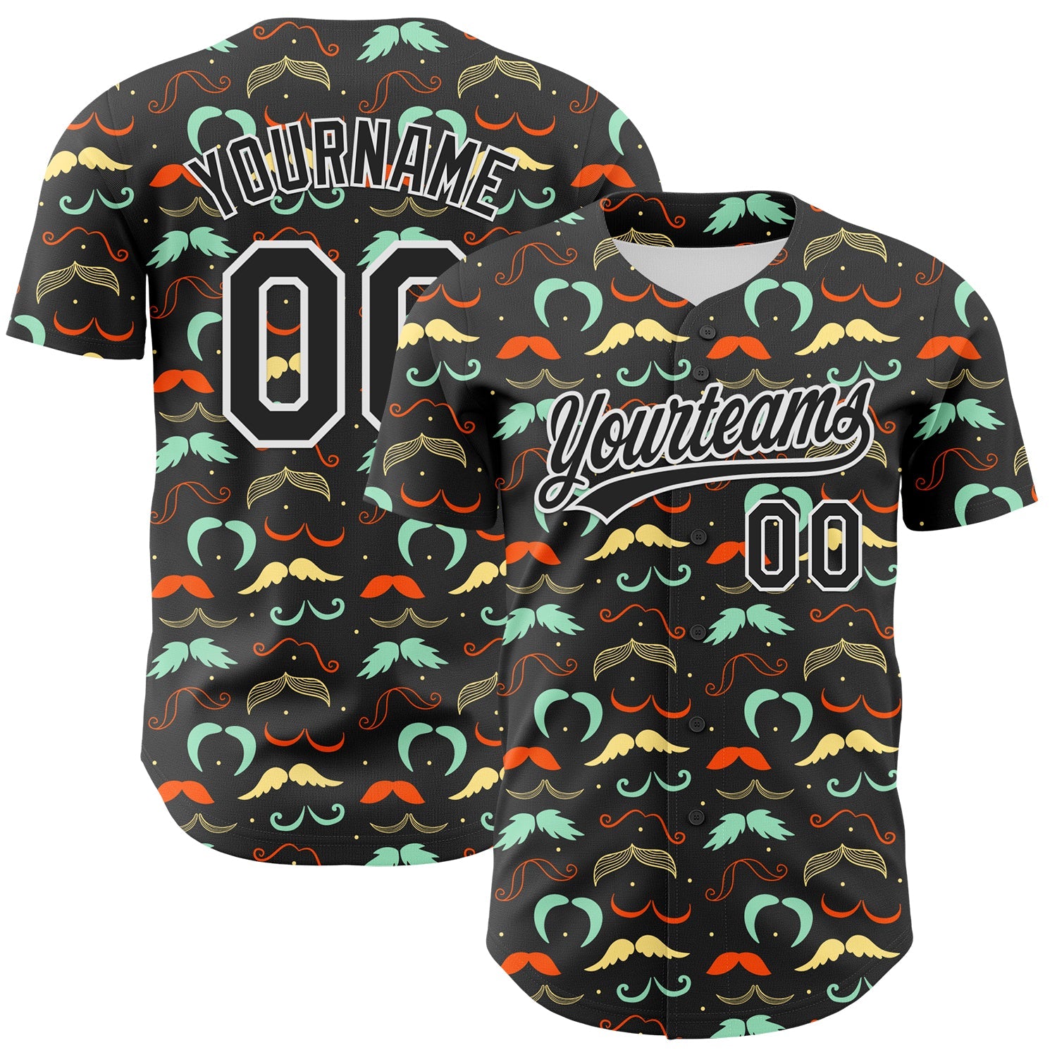 Custom Black White 3D Pattern Design Father's Day Mustache Authentic Baseball Jersey