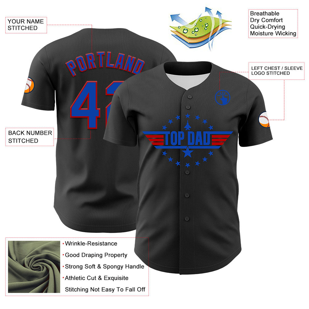 Custom Olive Thunder Blue-Red 3D Pattern Design Father's Day Top Dad Authentic Baseball Jersey