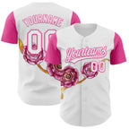 Custom White Pink 3D Pattern Design Mother's Day Flower Authentic Baseball Jersey