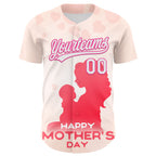 Custom Cream White-Pink 3D Pattern Design Mother's Day Family Love Authentic Baseball Jersey