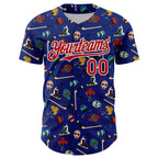 Custom Royal Red-White Comic Doodle Ballgame 3D Pattern Design Authentic Baseball Jersey