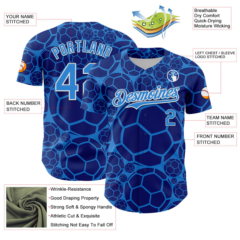Custom Electric Blue White Comic Doodle Ballgame 3D Pattern Design Authentic Baseball Jersey