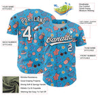 Custom Sky Blue White-Black 3D Hawaii Beach Authentic Baseball Jersey