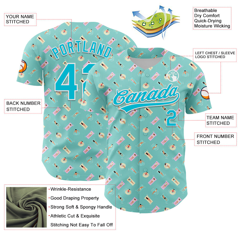Custom Ice Blue Lakes Blue-White 3D Hawaii Beach Holiday Authentic Baseball Jersey
