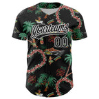 Custom Black White 3D Hawaii Island Tropical Palm Tree And Flower Authentic Baseball Jersey