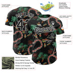 Custom Black White 3D Hawaii Island Tropical Palm Tree And Flower Authentic Baseball Jersey