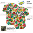 Custom Yellow White-Black 3D Hawaii Tropical Palm Leaves Flower And Fruit Pineapple Authentic Baseball Jersey