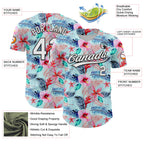 Custom Ice Blue White-Black 3D Hawaii Tropical Palm Leaves And Flower Authentic Baseball Jersey
