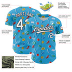 Custom Sky Blue White-Black 3D Hawaii Beach Holiday Authentic Baseball Jersey