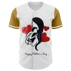 Custom White Old Gold 3D Pattern Design Mother's Day Family Love Authentic Baseball Jersey