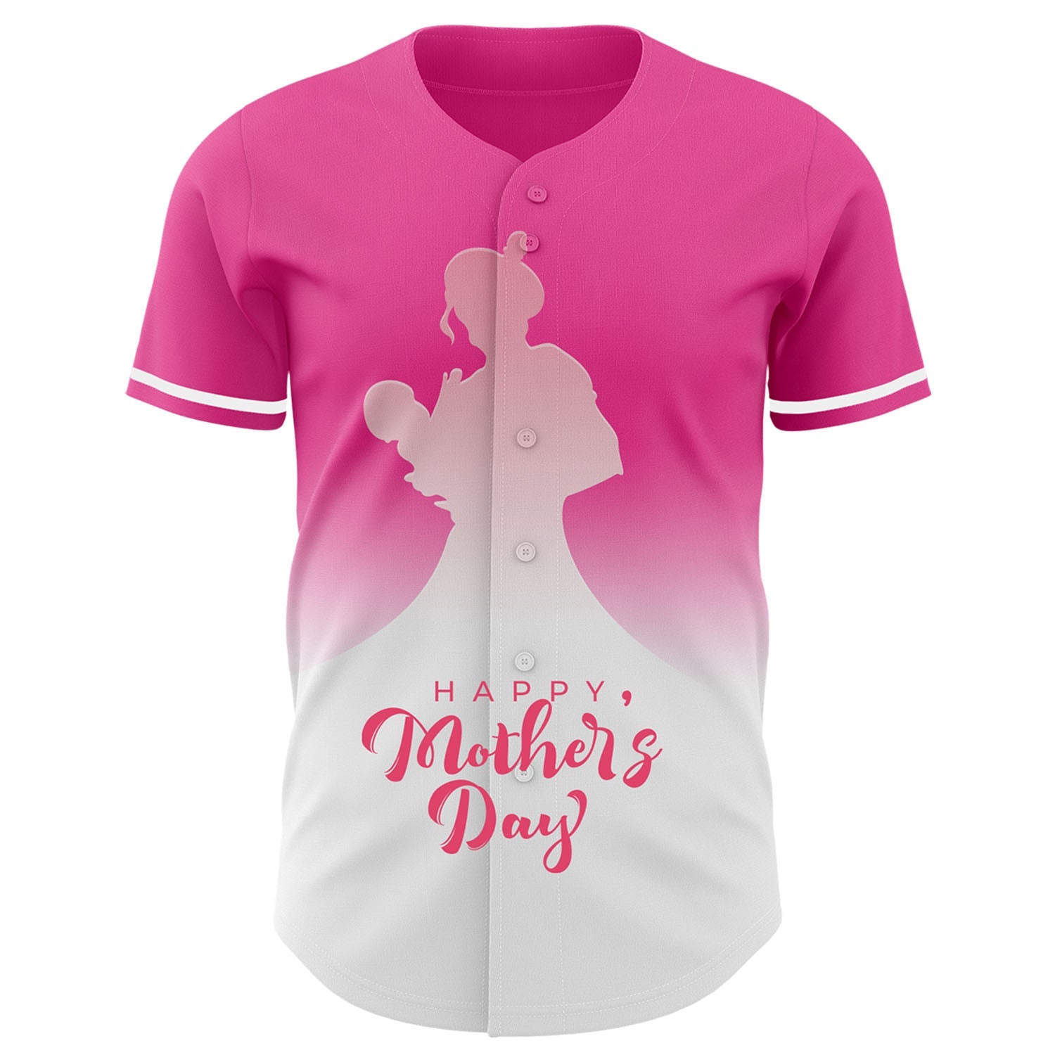 Custom Pink White-Neon Pink 3D Pattern Design Gradient Mother's Day Family Love Authentic Baseball Jersey