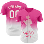 Custom Pink White-Neon Pink 3D Pattern Design Gradient Mother's Day Family Love Authentic Baseball Jersey