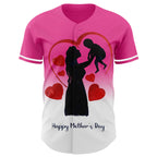 Custom Pink White 3D Pattern Design Gradient Mother's Day Family Love Authentic Baseball Jersey