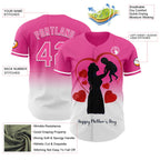 Custom Pink White 3D Pattern Design Gradient Mother's Day Family Love Authentic Baseball Jersey