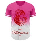 Custom Pink White-Red 3D Pattern Design Gradient Mother's Day Family Love Authentic Baseball Jersey
