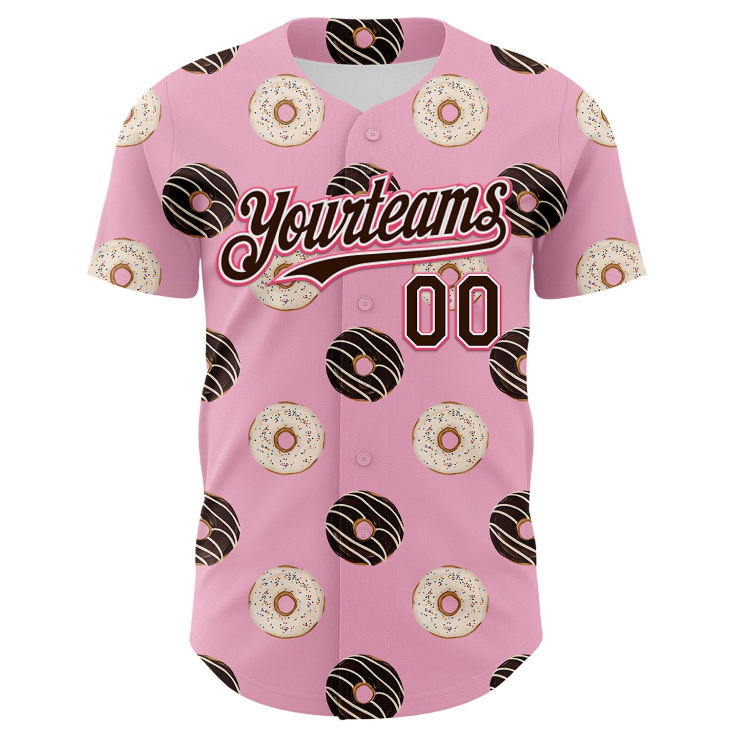 Custom Light Pink Brown-Neon Pink 3D Pattern Design Foodie Food Dessert Doughnut Authentic Baseball Jersey